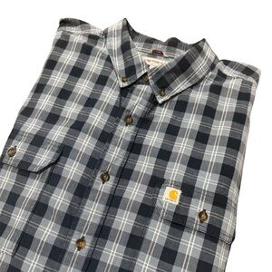 CARHARTT RELAXED FIT SHORT-SLEEVE BUTTON-FRONT NAVY PLAID SHIRT SIZE 3XL TALL